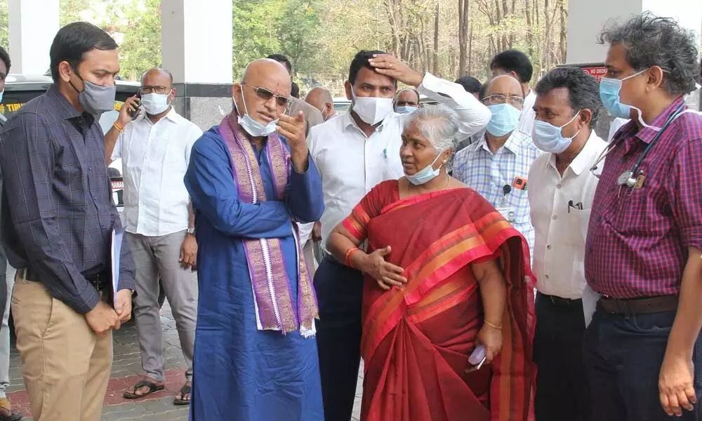 TTD EO Dr KS Jawahar Reddy inspecting SVIMS Cancer Hospital in Tirupati on Sunday