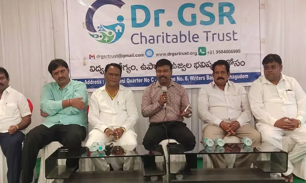 GSR Trust founder Dr G Srinivas Rao speaking to media persons in Palvoncha on Tuesday