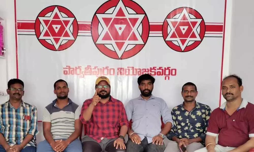 Leaders of Jana Sena speaking at press conference on Tuesday