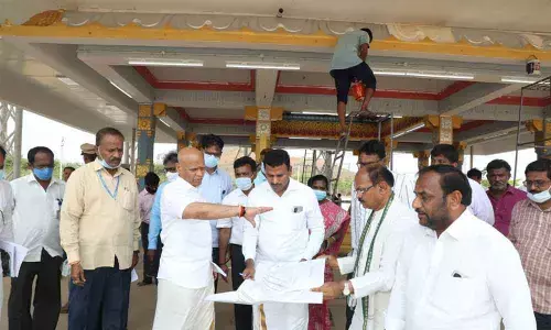 TTD Additional EO A V Dharma Reddy inspecting arrangements at Sri Kodandarama Swamy temple at Vontimitta on Tuesday
