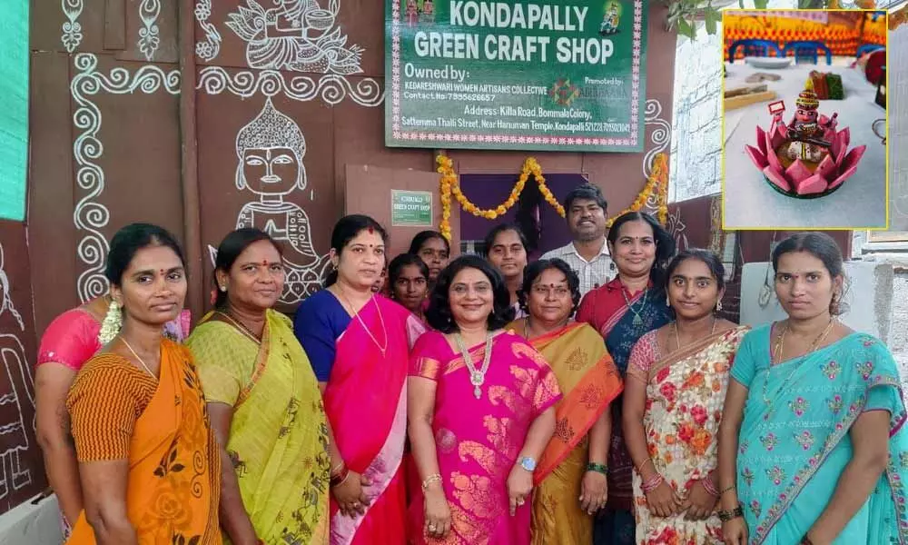 Chairperson of the AP Handcrafts Corporation B Vijayalakshmi and CEO and co-founder of Abhihaara Sudha Rani Mullapudi and others at Green Craft Store on Wednesday
