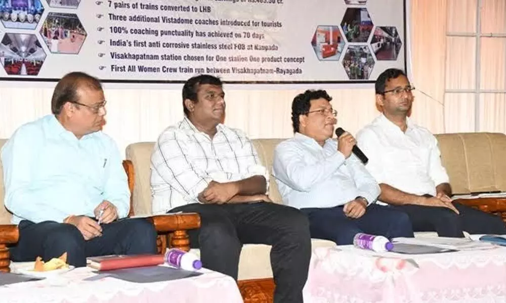 DRM Anup Satpathy speaking at a media conference in Visakhapatnam on Wednesday