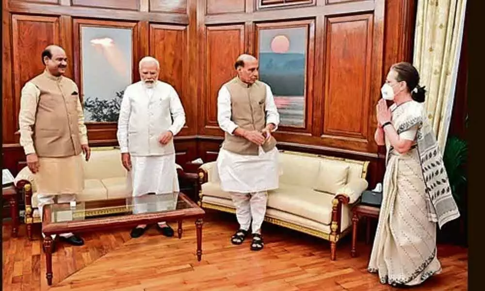 Sonia Gandhi greets PM Modi, Defence Minister Rajnath Singh and Lok Sabha Speaker Om Birla on Thursday