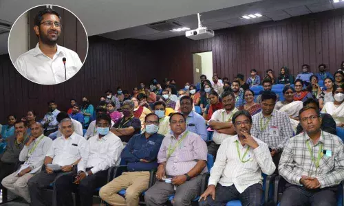 M Sri Bharat addressing the students at GITAM Hyderabad on Friday