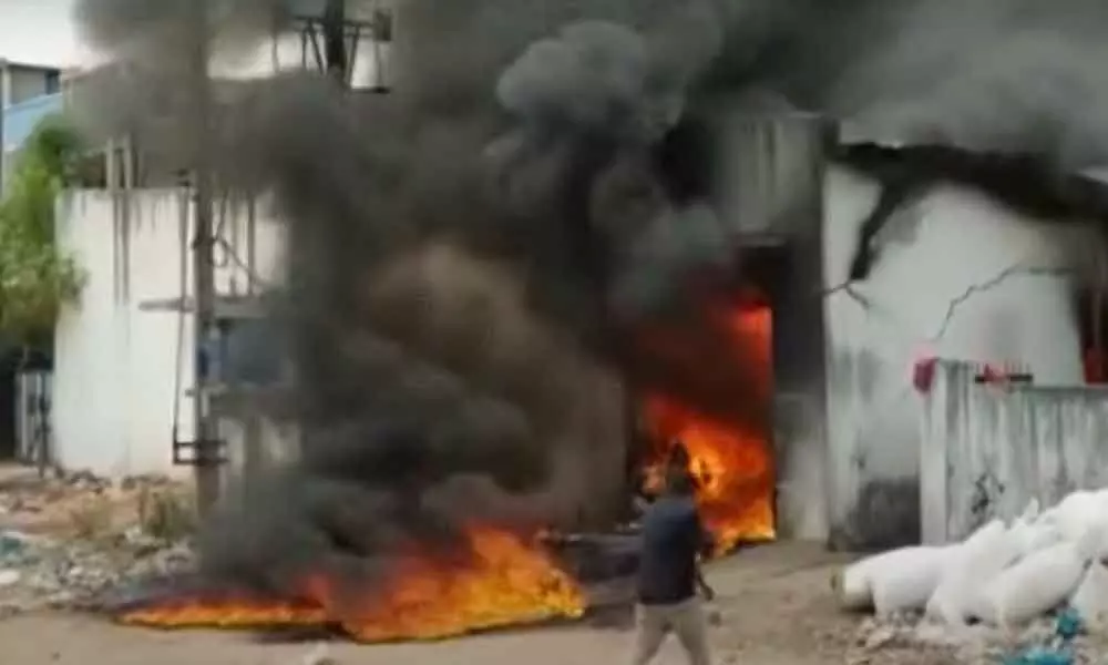 Massive fire broke out at a plastic factory in the Kattedan TNGO colony of Hyderabad on Saturday