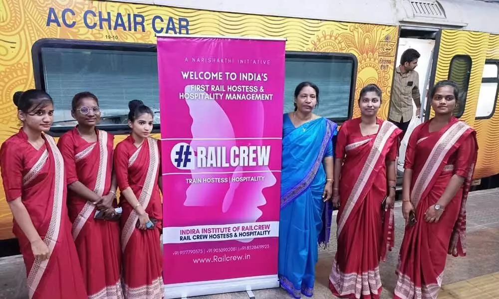 Radha Devi with the first batch of train hostesses