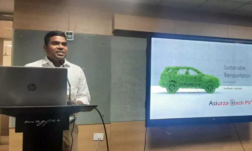 L Sudheer of Asiurza X Tech Pvt Ltd speaking at the workshop on automation of electric vehicles