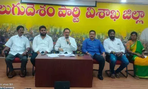 Former TDP minister Bandaru Satyanarayana Murthy speaking to media in Visakhapatnam on Saturday
