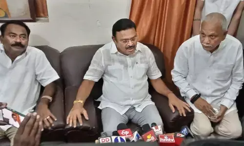 Irrigation Minister Ambati Rambabu addressing media in Idupulapaya on Tuesday.