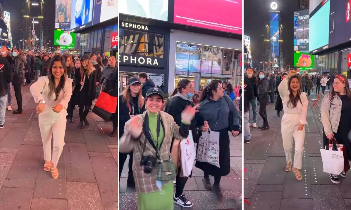 A trending video of a woman dancing to Bollywood music in New Yorks Time Square has gone viral.