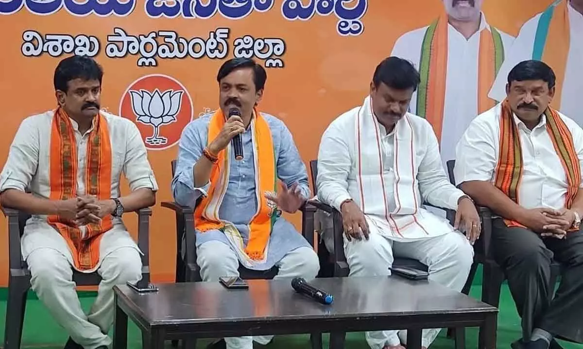 BJP MP GVL Narasimha Rao addressing the media in Visakhapatnam on Wednesday