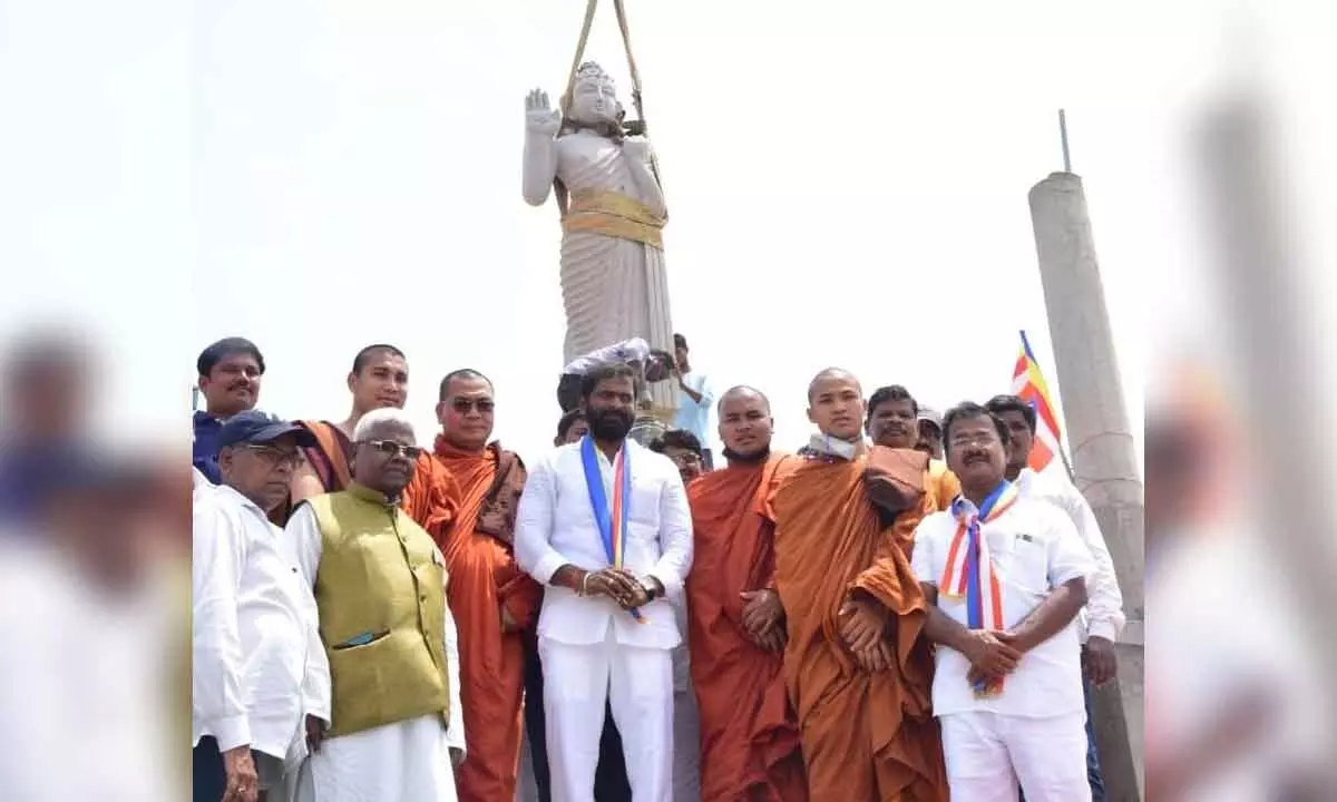 Tourism, Culture and Excise Minister V Srinivas Goud  at the installation of a Buddha Statue at Budda Vihar in Mahbubnagar on Thursday