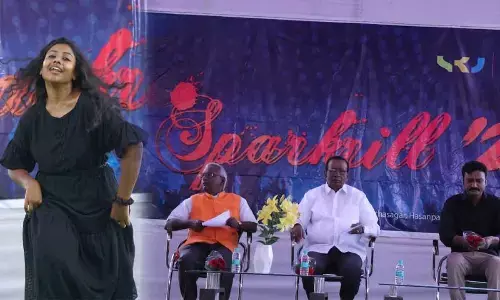 A girl dances at the Sparkrill 22  on SR University campus,  Anantasagar village in Hanumakonda district on Thursday;  VC GRC Reddy, Chancellor A. Varadha Reddy and convener G Sathish Raj at the inauguration of Sparkrill 22 at SR University campus , Anantasagar village in Hanumakonda district on Thursday