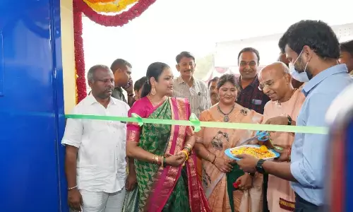 Minister Ushasri Charan inaugurating the Akshaya Patra kitchen for midday meal programme of the government, in Kalyandurgam on Saturday.