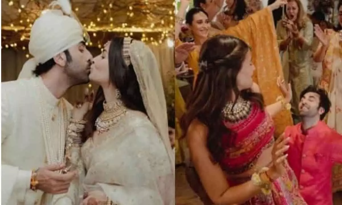 Ranbir Kisses His Beautiful Wife Alia Bhatt During The Cake Cutting Ceremony