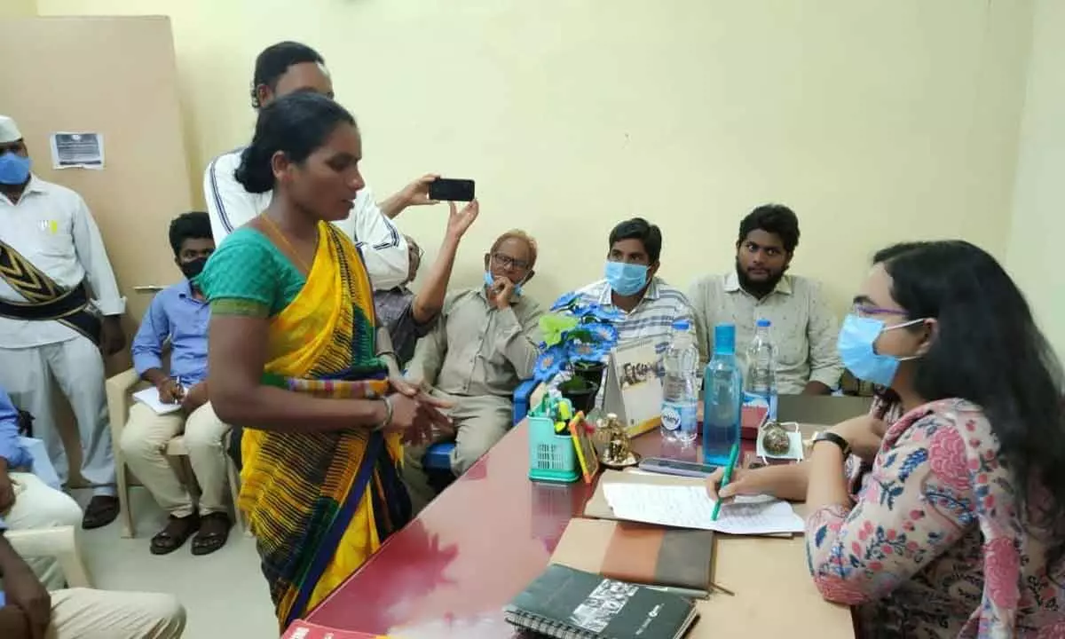 Sub collector of Parvathipuram receiving grievances from farmers