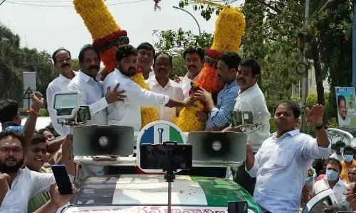 NREDCAP chairman K K Raju welcoming Deputy Chief Minister Budi Mutyala Naidu in Visakhapatnam on Monday