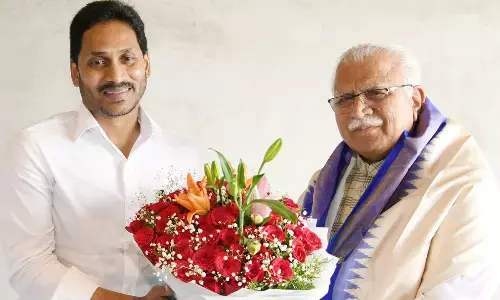 Chief Minister YS Jagan Mohan Reddy meets Haryana CM Manoharlal Khattar in Visakhapatnam on Tuesday