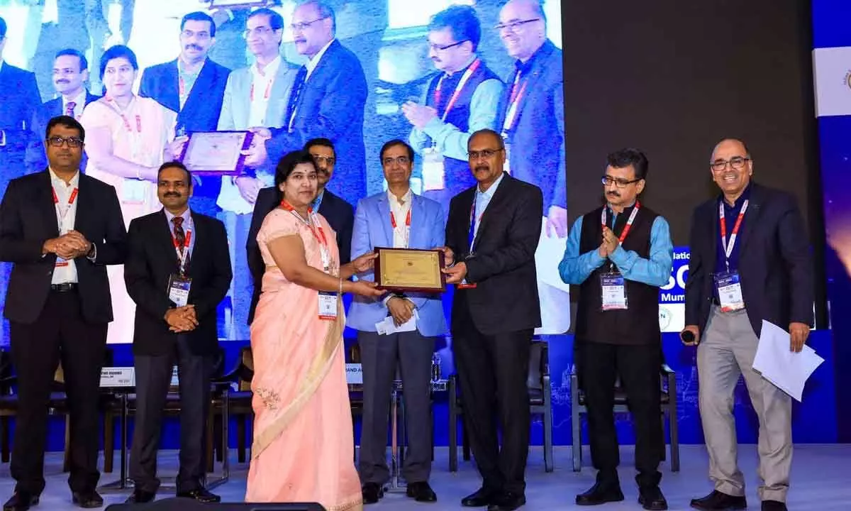 Dr P Vijaya, Chief of Neurosciences and Director Ankineedu Stroke Center, Lalitha Super Specialties Hospital, receiving World Stroke Day 2021 National Award from Indian Stroke Association at 15th National Stroke conference in JW Marriot Hotel, Mumbai