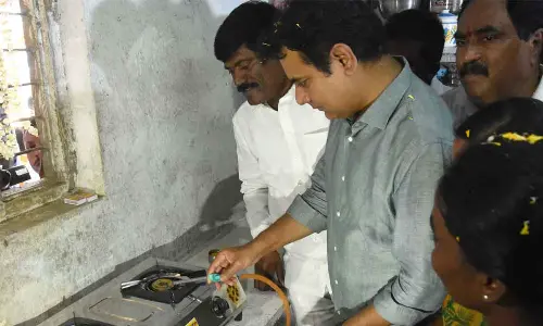 IT Minister KT Ramarao launching piped natural gas (PNG) supply to 12,600 households in Narsampet constituency on Wednesday