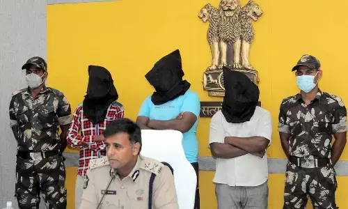 Commissioner of Police Kanthi Rana Tata producing the accused in Nunna rape case at a press meet at the Commissioner office in Vijayawada on Thursday. 	Photo: Ch Venkata Mastan