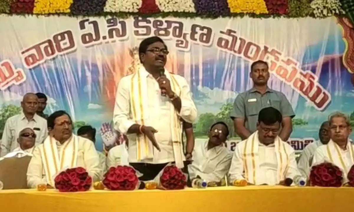 Transport Minister Puvvada Ajay Kumar speaking at an event in Wyra in Khammam district on Friday