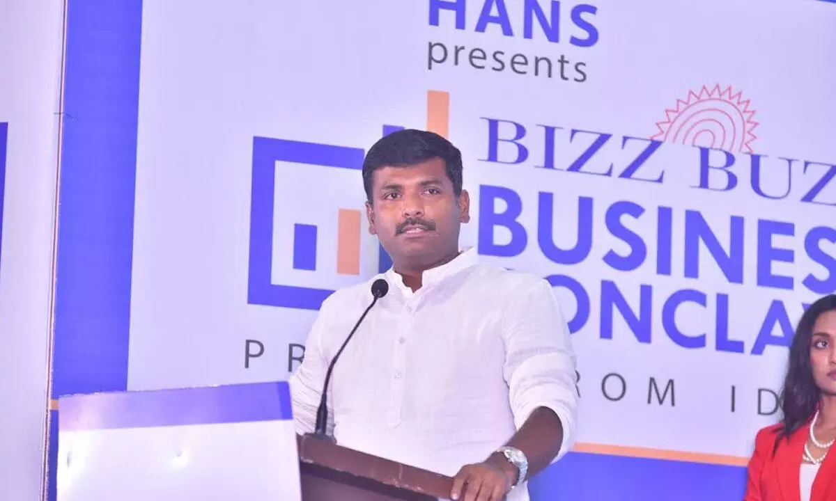 Minister of Industries, Infrastructure, Investment and Information Technology Gudivada Amarnath speaking on the concluding day of BBBC in Visakhapatnam on Saturday