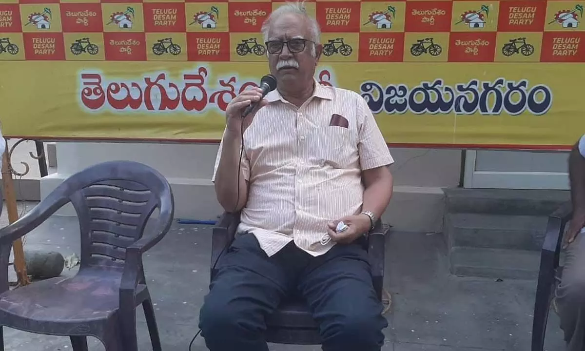 TDP leader P Ashok Gajapathi Raju addressing the media in Vizianagaram on Saturday
