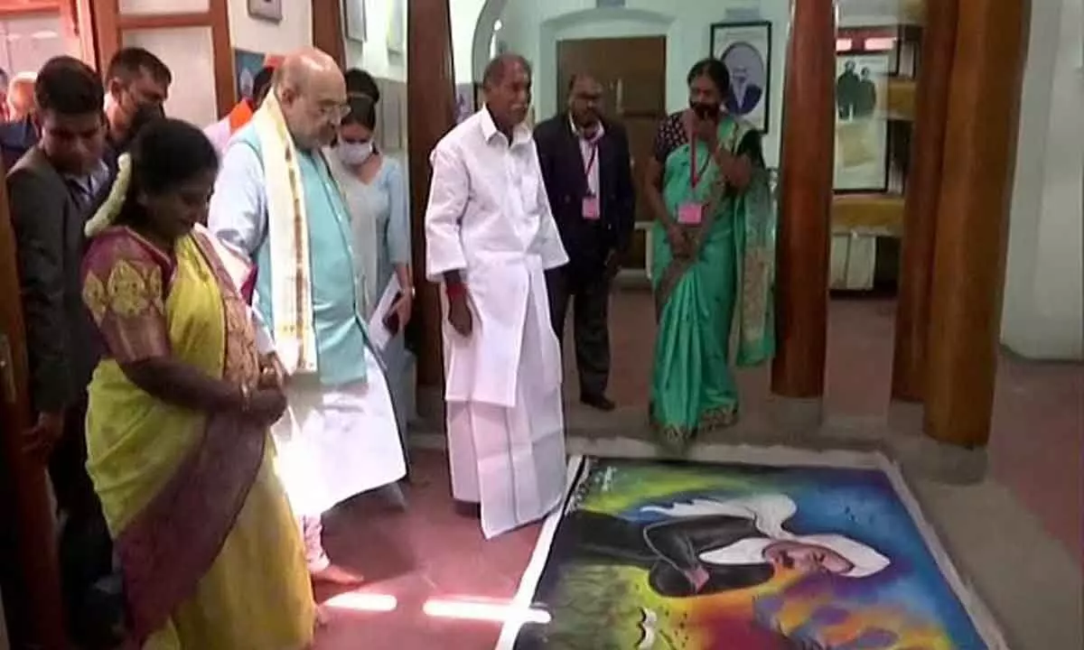 Puducherry: Amit Shah visits Mahakavi Bharathiyar Memorial Museum