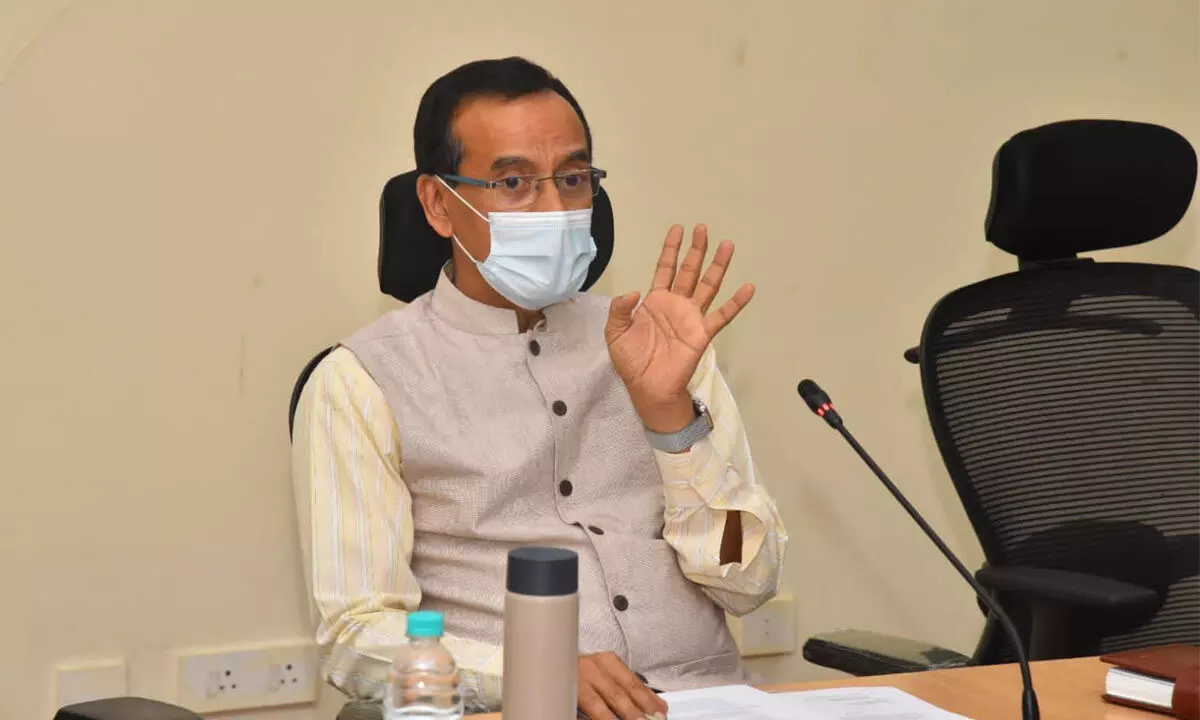 Sathya Sai District Collector Basanth Kumar addressing the officials at a review meeting on Intermediate exams in Puttaparthi on Tuesday