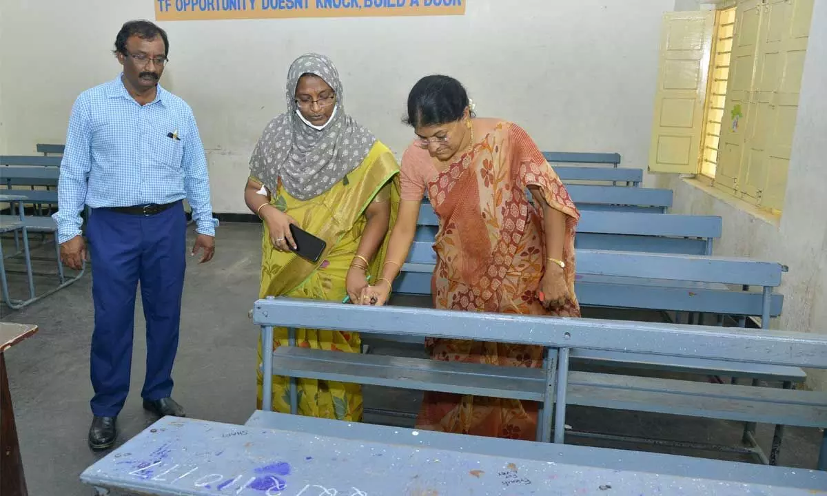 Arrangements are being made for SSC examination  at a centre in Vijayawada  on Tuesday  (Hans Photo:   Ch Venkata Mastan )