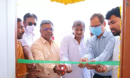 GAIL officials inaugurating additional classrooms built by the company at Blind School in Nalgonda on Tuesday
