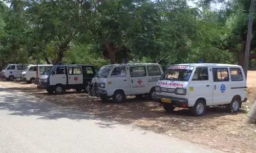 Ambulance stand before Ruia hospital in Tirupati