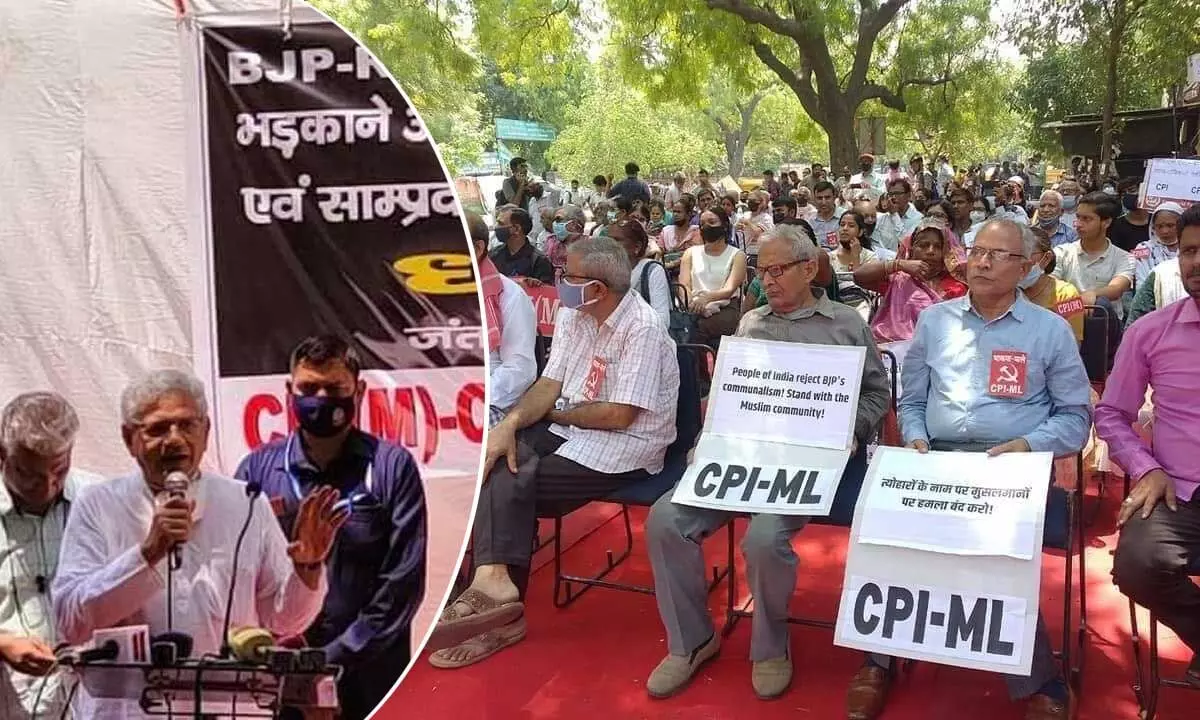Jahangirpuri Demolition: CPI(M) Sitaram Yechury Leads Dharna Against Govt