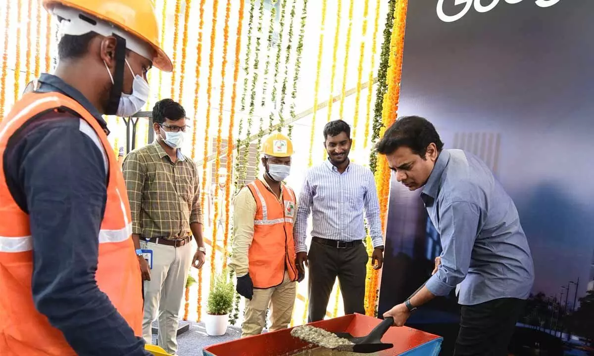 IT Minister KT Rama Rao laying foundation for development of  3 million sft building at Gachibowli on Thursday