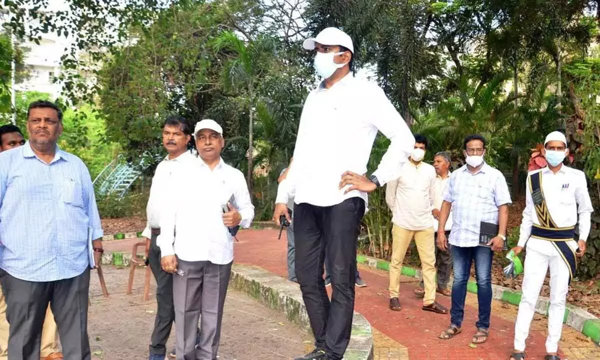 Municipal Commissioner G Lakshmisha visiting a park in Visakhapatnam on Monday