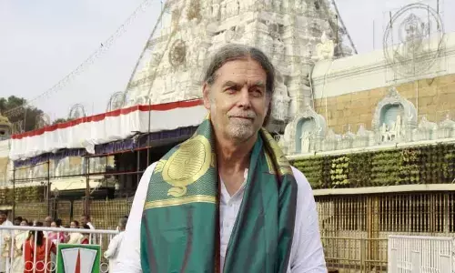 German Ambassador Walter J Linder after having darshan of Lord Venkateswara at Tirumala  on Monday