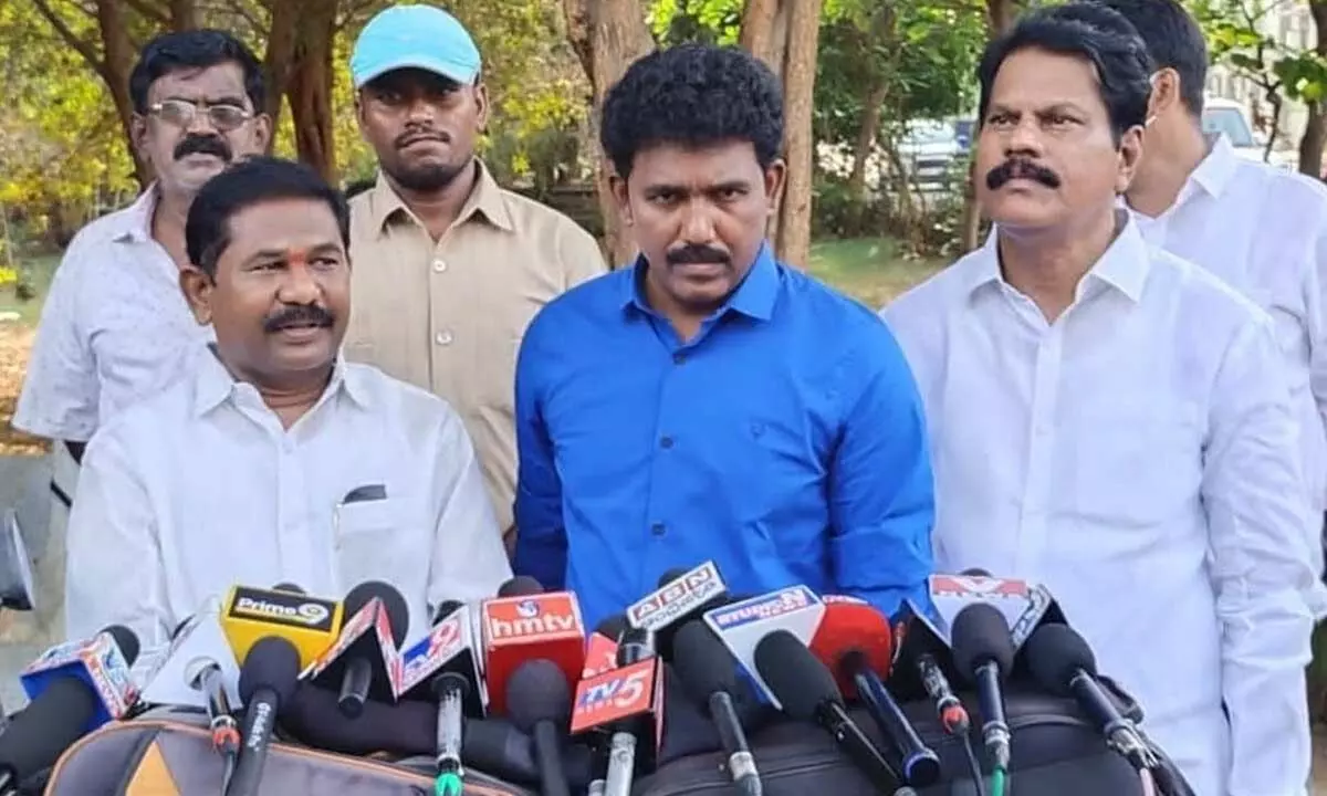 TDP leaders speaking to the press after meeting the rape victim at GGH in Ongole on Tuesday
