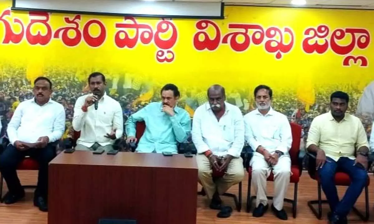 TDP Visakhapatnam parliamentary committee president Palla Srinivasa Rao addressing the media in Visakhapatnam on Tuesday