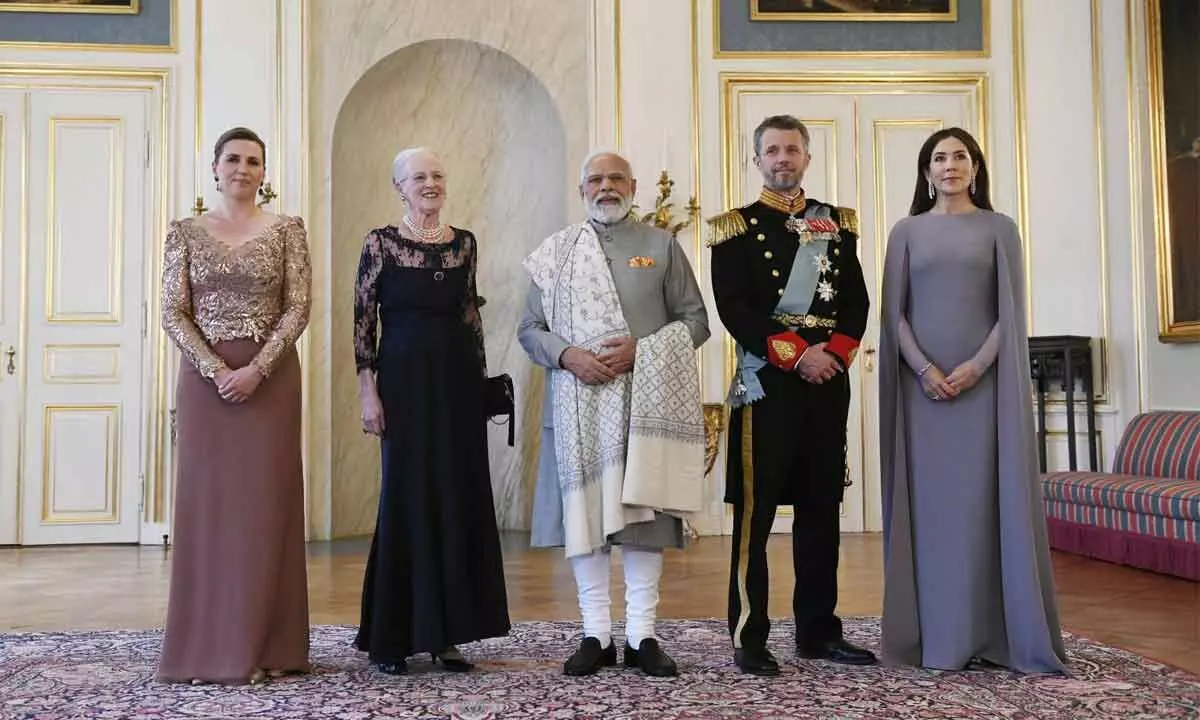 Prime Minister Narendra Modi with the Queen Margrethe II of Denmark (Second from left), in Copenhagen on Tuesday