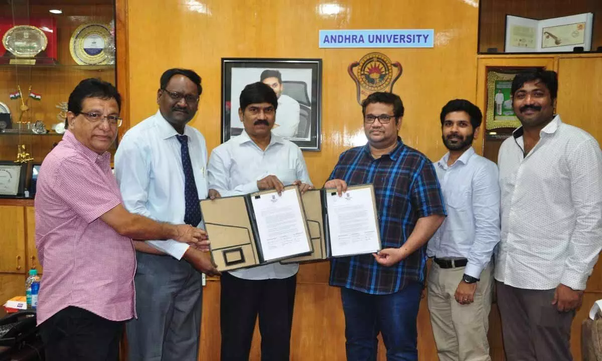 Andhra University exchanging an MoU with Missouri State University in Visakhapatnam on Wednesday