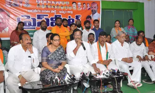 BJP leader Garikapati Mohan Rao speaking to media persons in Khammam Wednesday