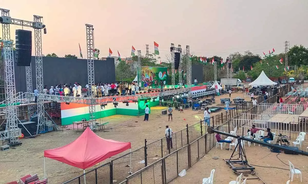 Arrangements in progress for Rahul Gandhis public meeting (may 6) at Arts and Science College Grounds in Hanumakonda on Thursday