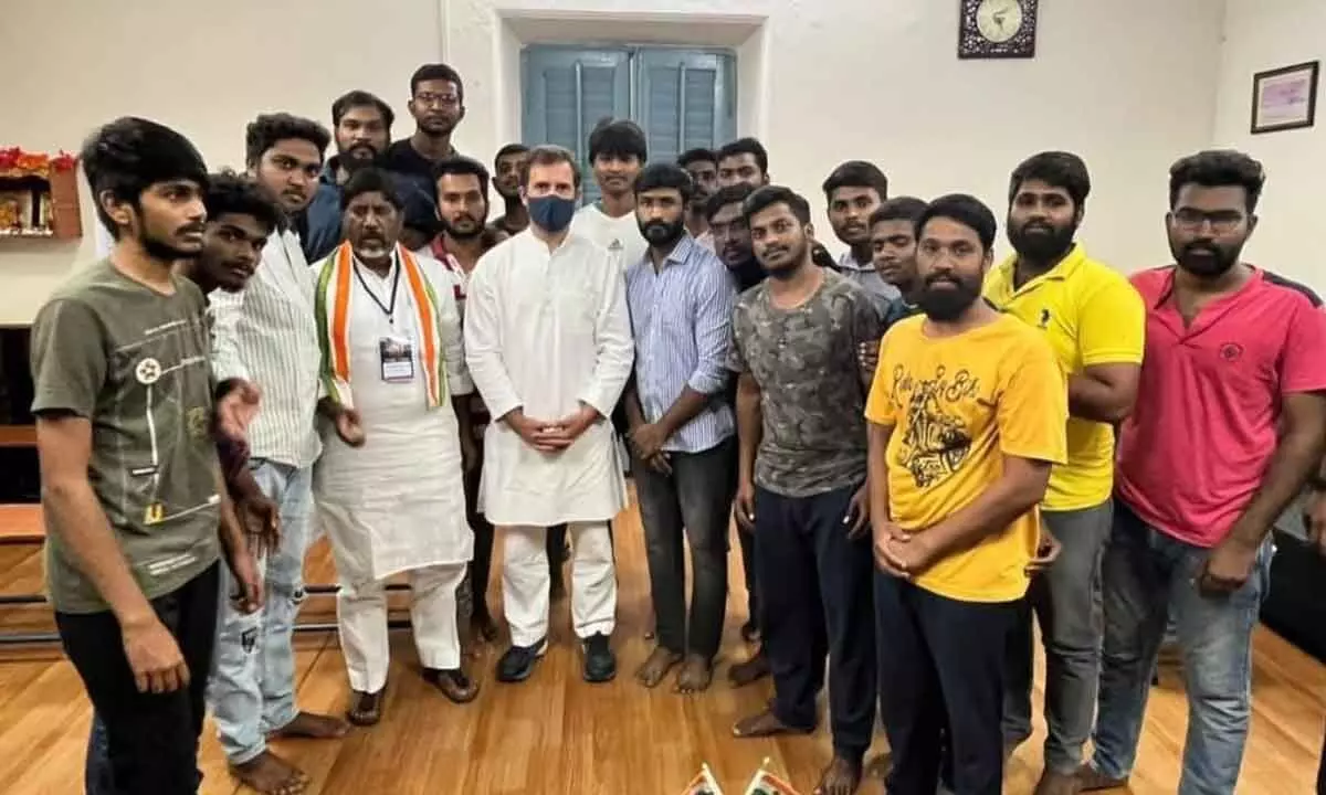 Congress leader Rahul Gandhi meeting NSUI leaders at Chanchalguda Central Jail in Hyderabad on Saturday