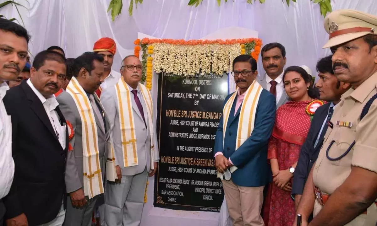 AP High Court Judges M Ganga Rao and Srinivasa Reddy inaugurating the Senior Civil Judge Court at Dhone on Saturday.