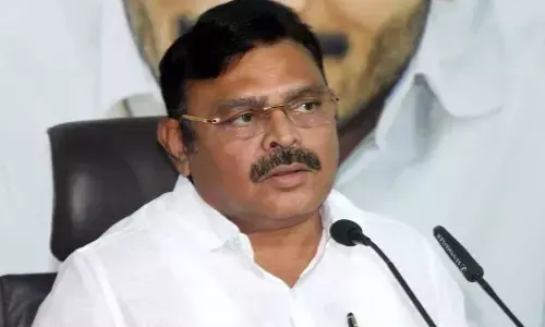 Irrigation Minister Ambati Rambabu addressing the press conference at YSR CP Central Office in Tadepalli on Saturday