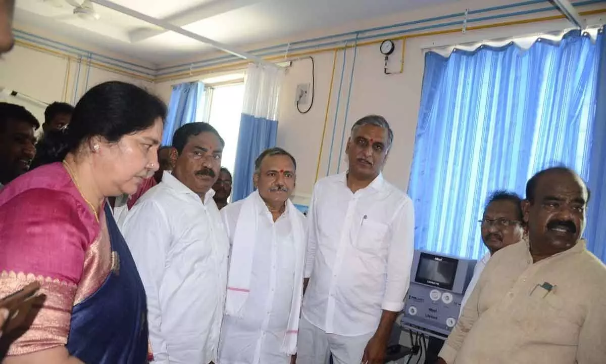 Health Minister T Harish Rao at the inauguration of Area Hospital in Bhupalpally on Monday