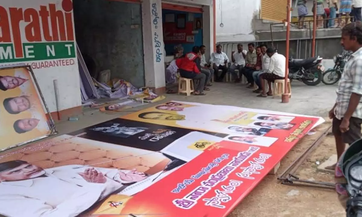 Flexis getting ready on Tuesday for TDP chief N Chandrababu Naidu’s visit to Kuppam constituency from May 11