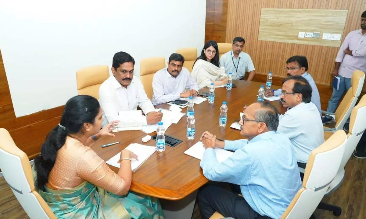 Minister for health Vidadala Rajani, principal secretary M T Krishna Babu with the visiting team of Food Safety and Standards Authority of India headed by CEO Arun Singhal in Vijayawada on Tuesday