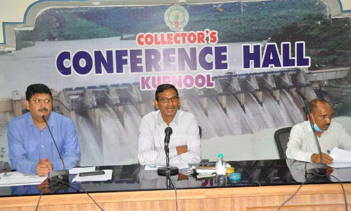 Collector P Koteswara Rao holding a meeting with officials in Kurnool on Tuesday